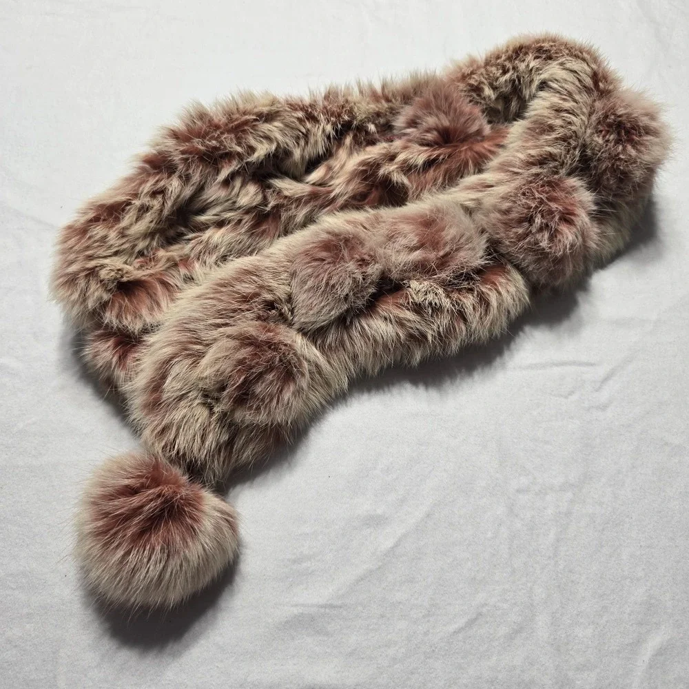 Rabbit‎ Fur Scarf Soft 31" L Brick Red Cream - Picture 6 of 6